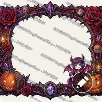 Watermarked Halloween frame with roses and pumpkins