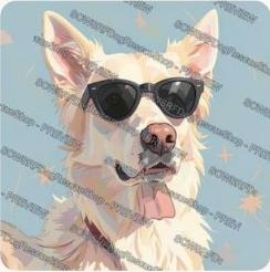 Watermarked white shepherd artwork with sunglasses